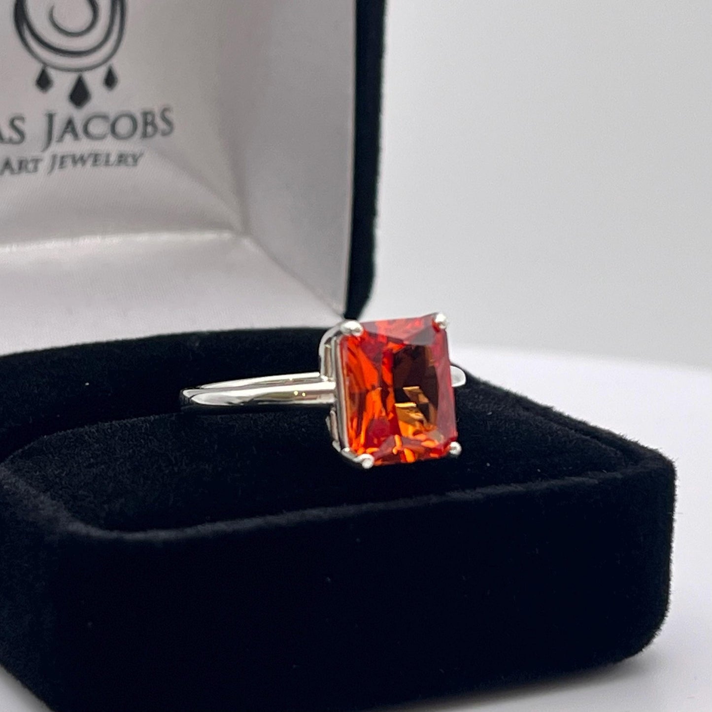 Beautiful 4ct Emerald Cut Orange Sapphire Ring Padparadscha Ring with Sizing Sterling Silver Ring Trending Jewelry Gift September Birthstone