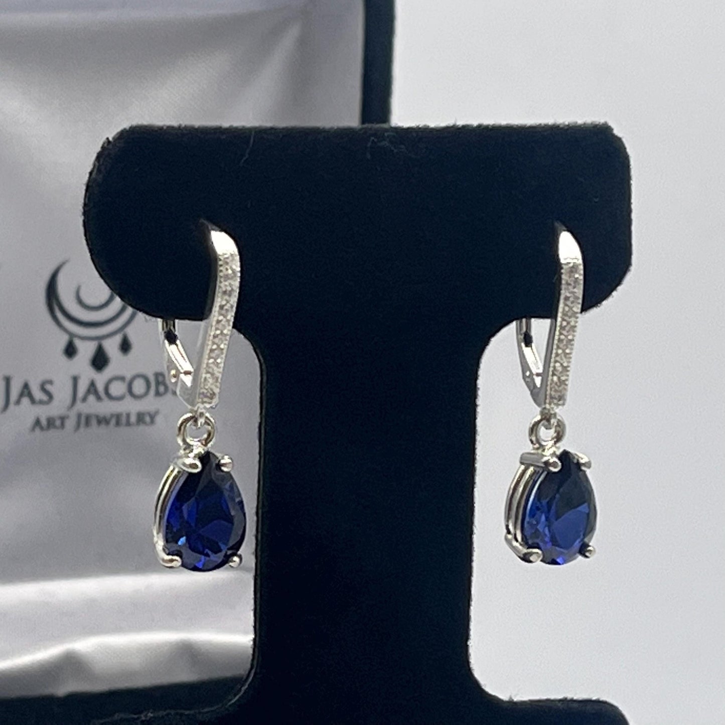 Beautiful 6ctw Blue & White Sapphire Earrings