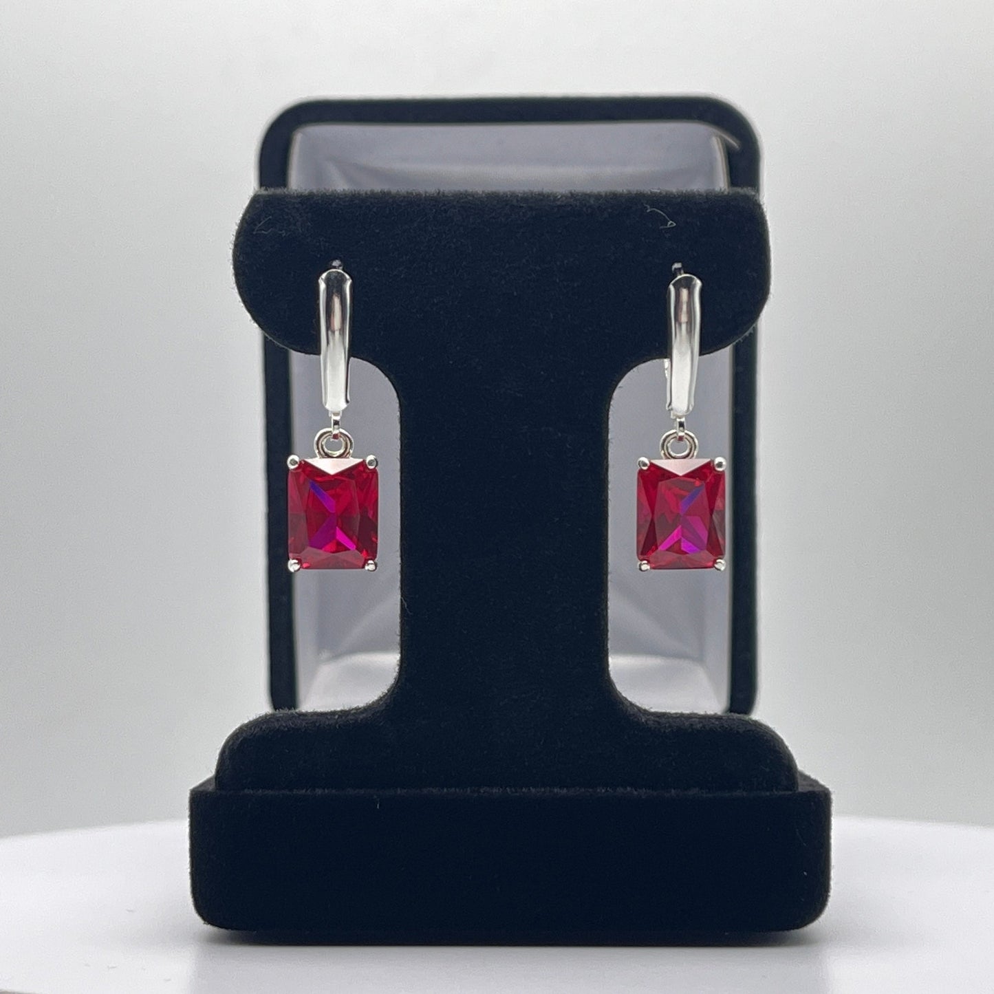 GORGEOUS 8ctw Emerald Cut Ruby Earrings July Birthstone
