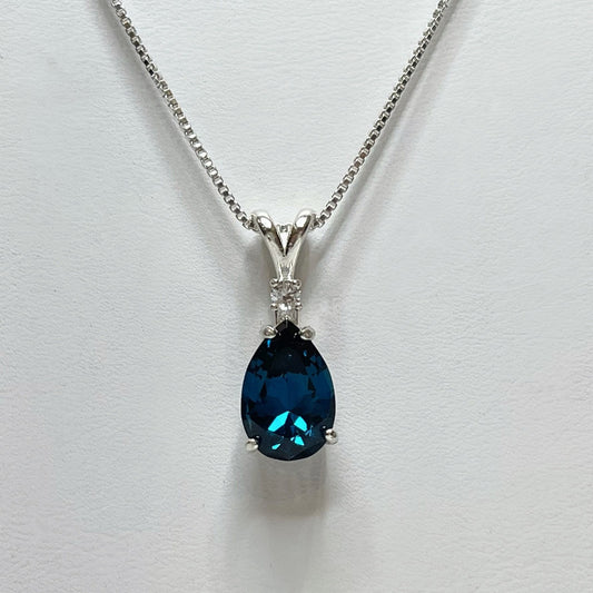 Beautiful 3ct London Blue Spinel & White Topaz Necklace Sterling Silver Pendant Trending Jewelry Gift December