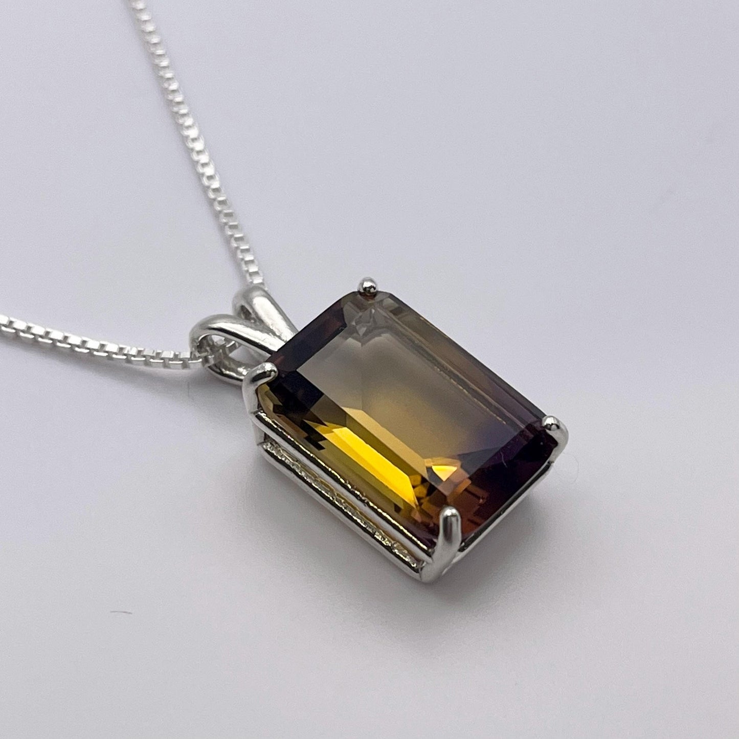 Gorgeous 11.7ct Emerald Cut Ametrine Necklace Pendant Sterling Silver Amethyst Citrine Multi Color Gemstone Large Gemstone Pendant Gift