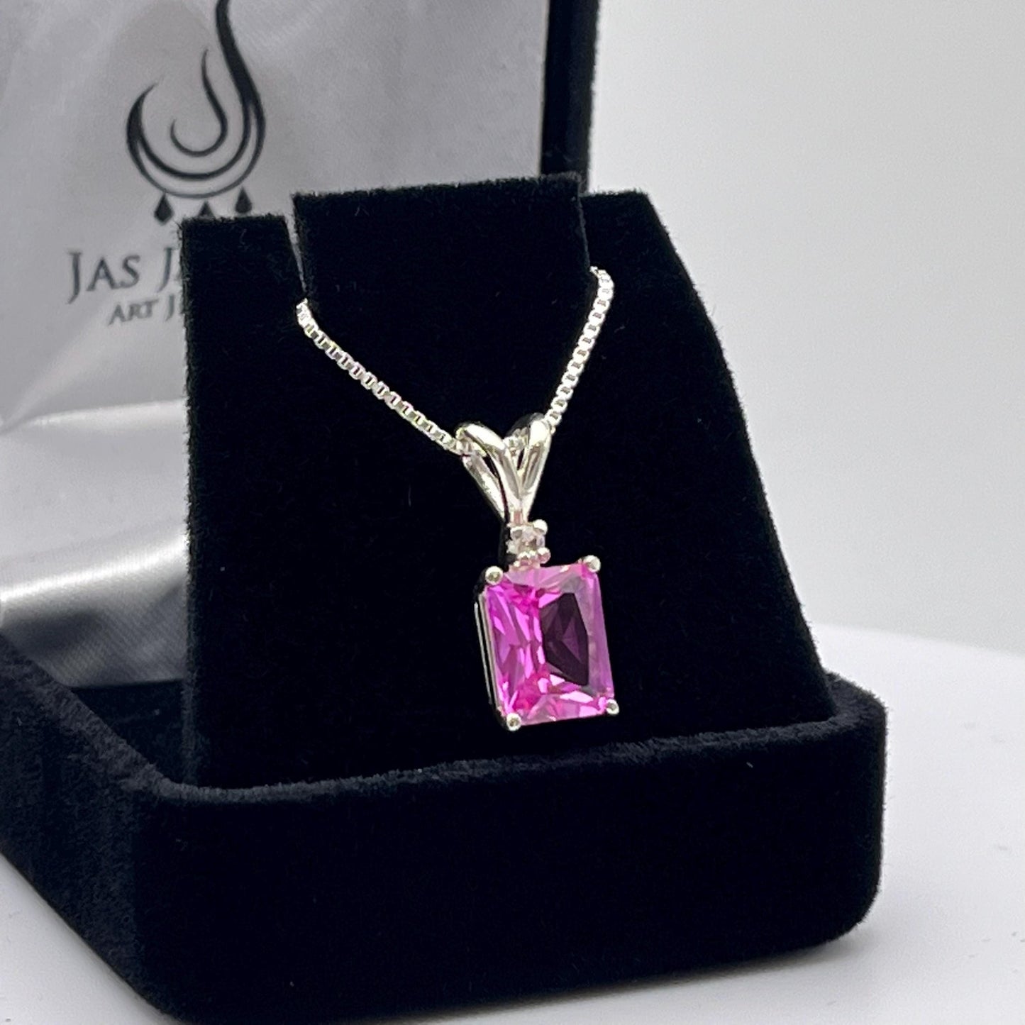 Beautiful 2.5ct Emerald Cut Pink Sapphire Necklace Trending Jewelry Gift Holiday