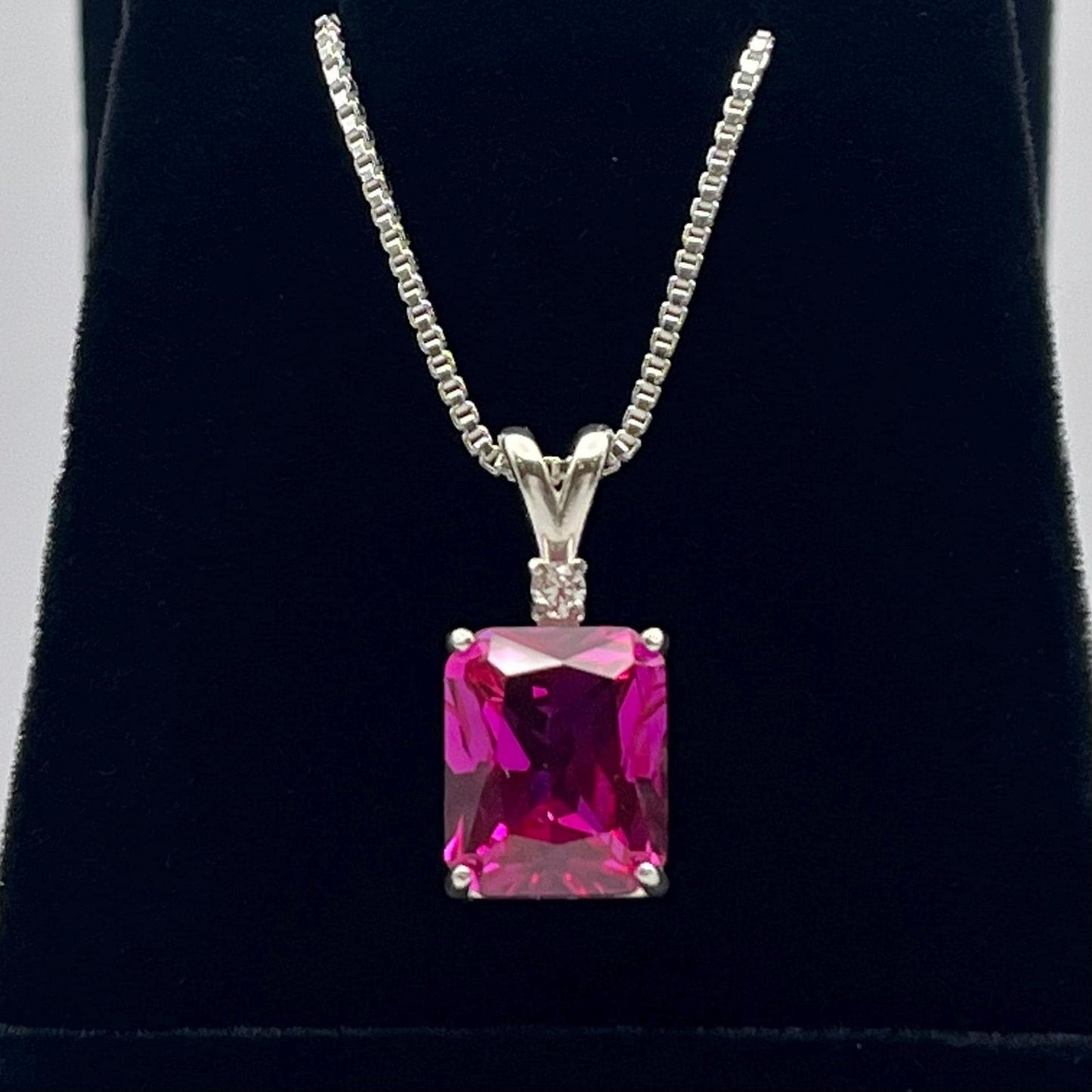 Beautiful 6ct Emerald Cut Bright Pink Sapphire Necklace
