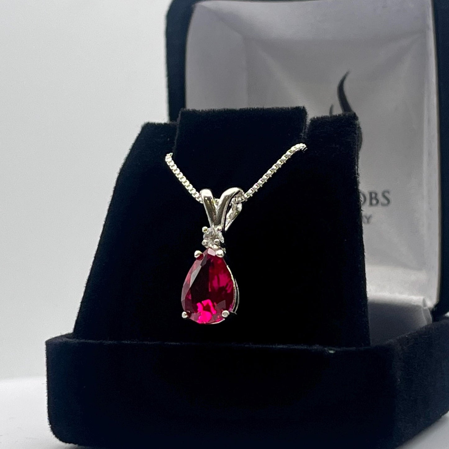 Beautiful 2.5ct Pear Cut Ruby Necklace with White Sapphire Accent
