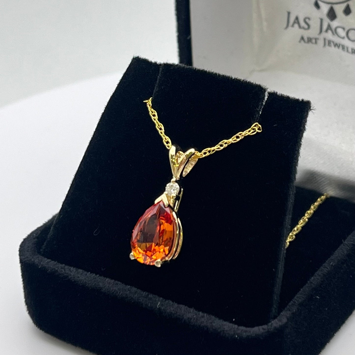 14k Gold 2.5ct Pear Cut Orange Padparadscha Sapphire Necklace Diamond Accent Fine Jewelry Gift Orange Sapphire September Birthstone Necklace