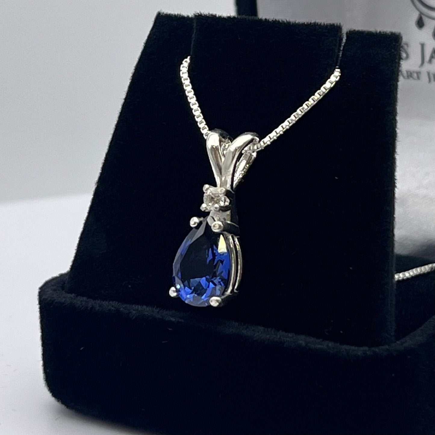 Beautiful 2.5ct Pear Cut Sapphire Necklace White Sapphire Accent Bridal Jewelry Gift Teardrop Sapphire Necklace