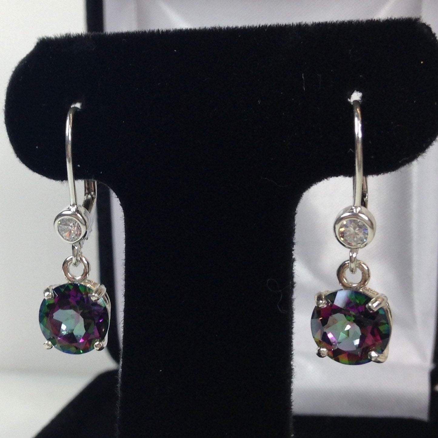 Beautiful 4ctw Mystic Topaz Earrings White Sapphire Accents in Sterling Silver