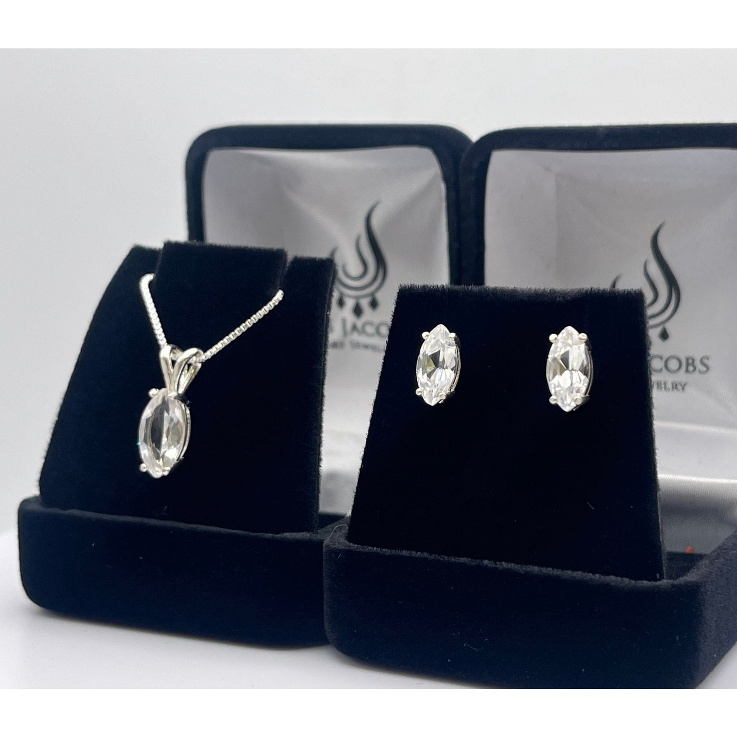 Beautiful 4ctw Marquise White Sapphire Earrings and Necklace Set Sterling Silver Wedding Jewelry Gift Marquise Studs
