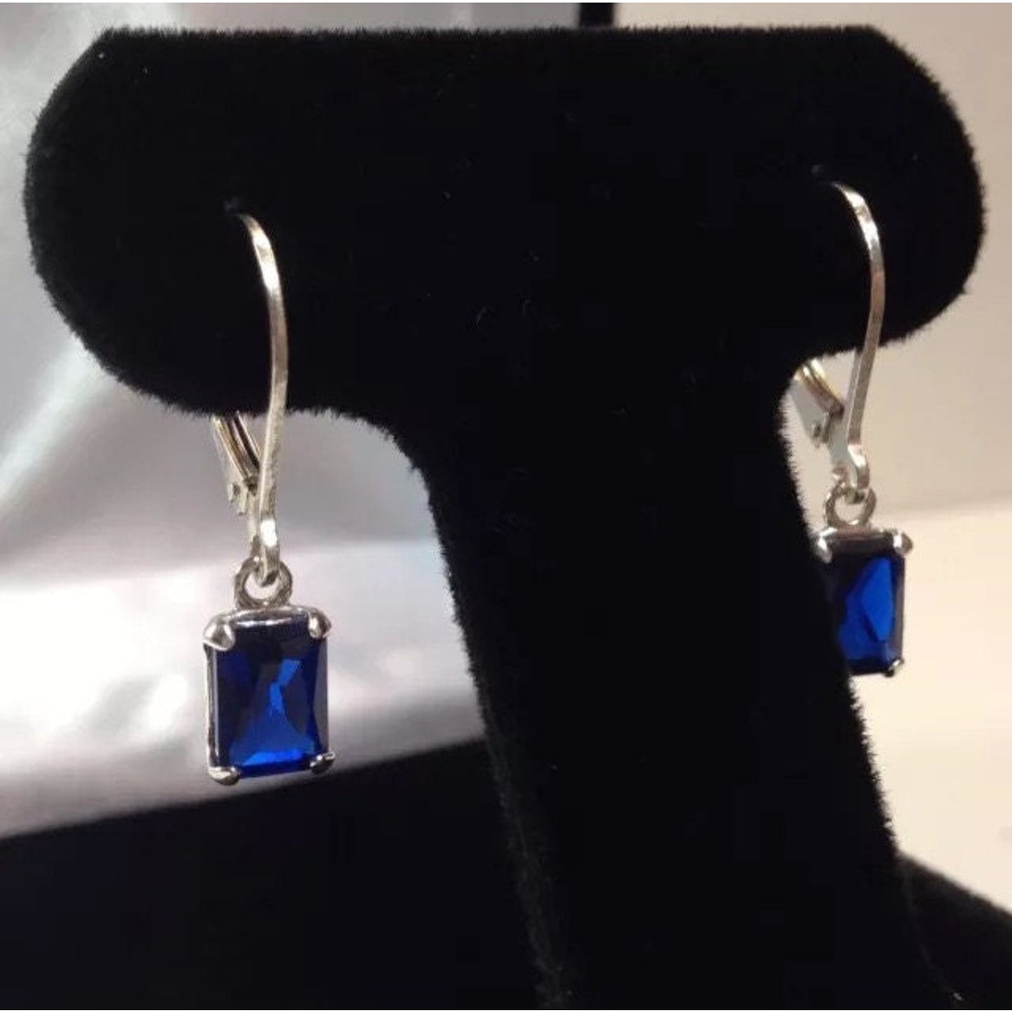 Beautiful Emerald Cut Sapphire Sterling Silver Earrings Leverback Solitaire 2ct Blue Corundum Gemstone Trending Jewelry Gift Trends