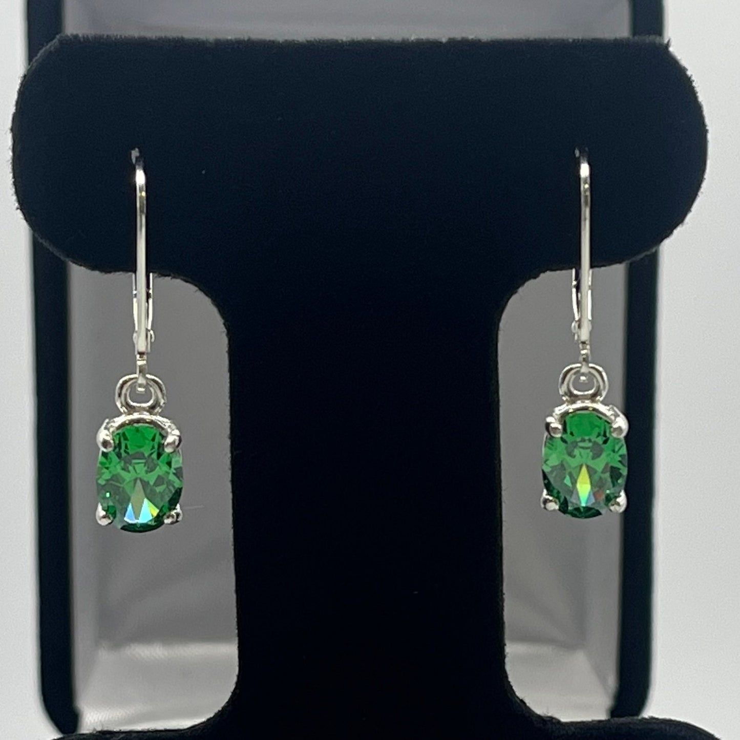 Beautiful 2.3ctw Oval Cut Emerald Earrings Leverback Sterling Silver dangle earrings trending jewelry gifts May Birthstone