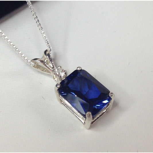 Gorgeous 2ctw Emerald Cut Sapphire Necklace September Birthstone