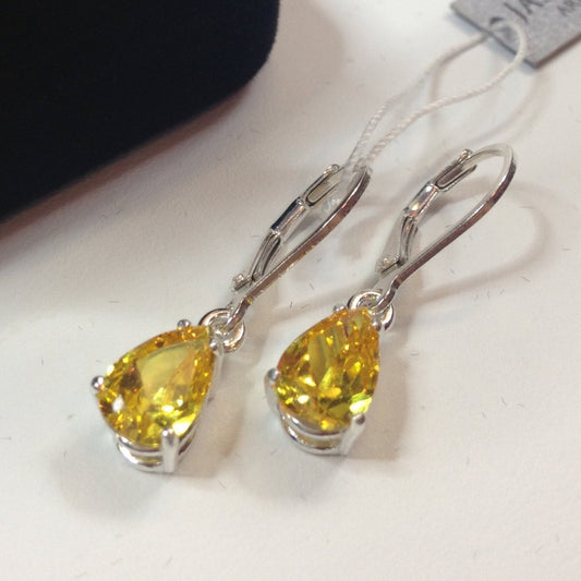 Beautiful 3ctw Pear Cut Citrine Quartz Earrings in Sterling Silver Canary Yellow