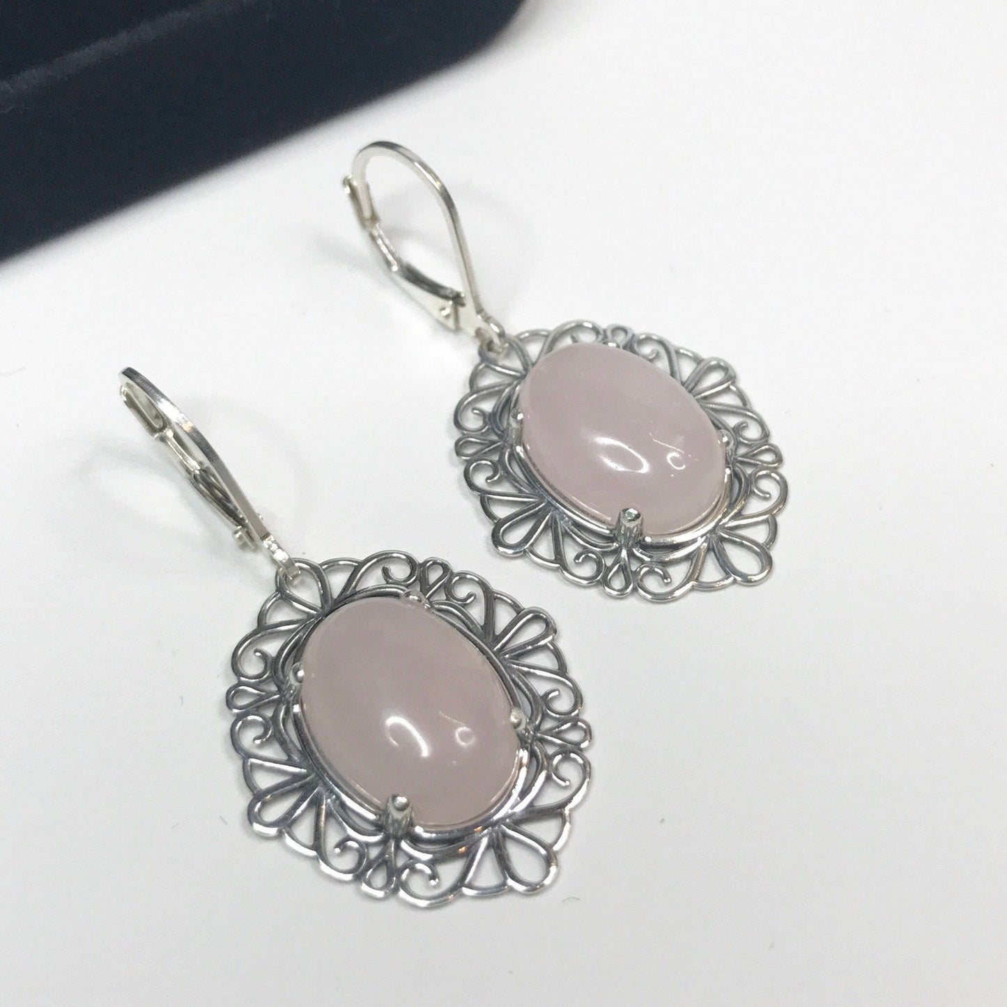 Beautiful 16ctw Oval Cut Blush Pink Rose Quartz Earrings Sterling Silver Drop Dangle Jewelry Gift Cut out