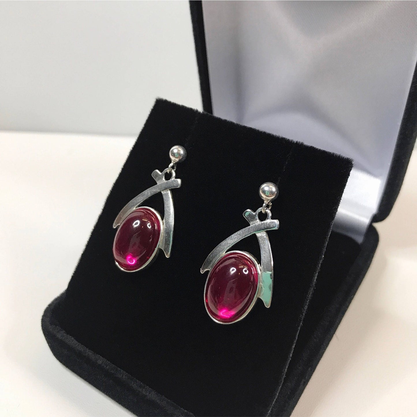 Beautiful 16ctw Cabochon Cut Ruby Earrings in Sterling Silver