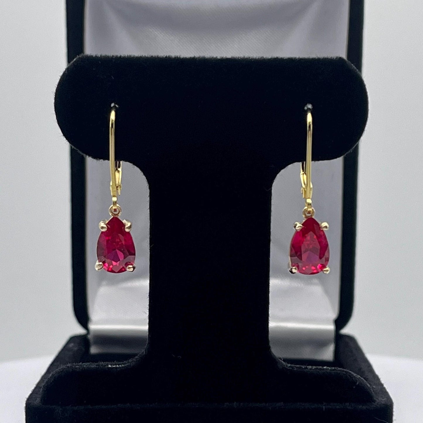 Beautiful 3ctw Pear Cut Ruby Earrings 14k Gold Drop Dangle Ruby