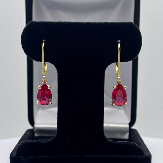 Beautiful 3ctw Pear Cut Ruby Earrings 14k Gold Drop Dangle Ruby