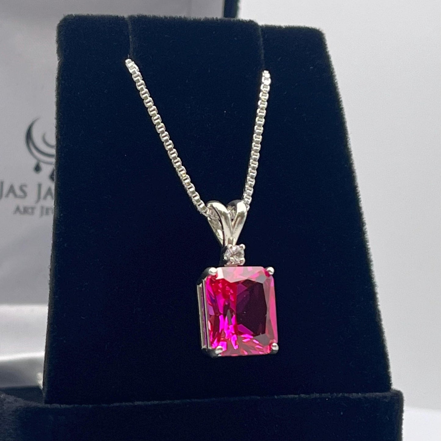 Beautiful 6ct Emerald Cut Bright Pink Sapphire Necklace