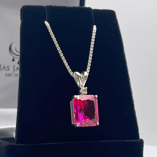 Beautiful 6ct Emerald Cut Bright Pink Sapphire Necklace