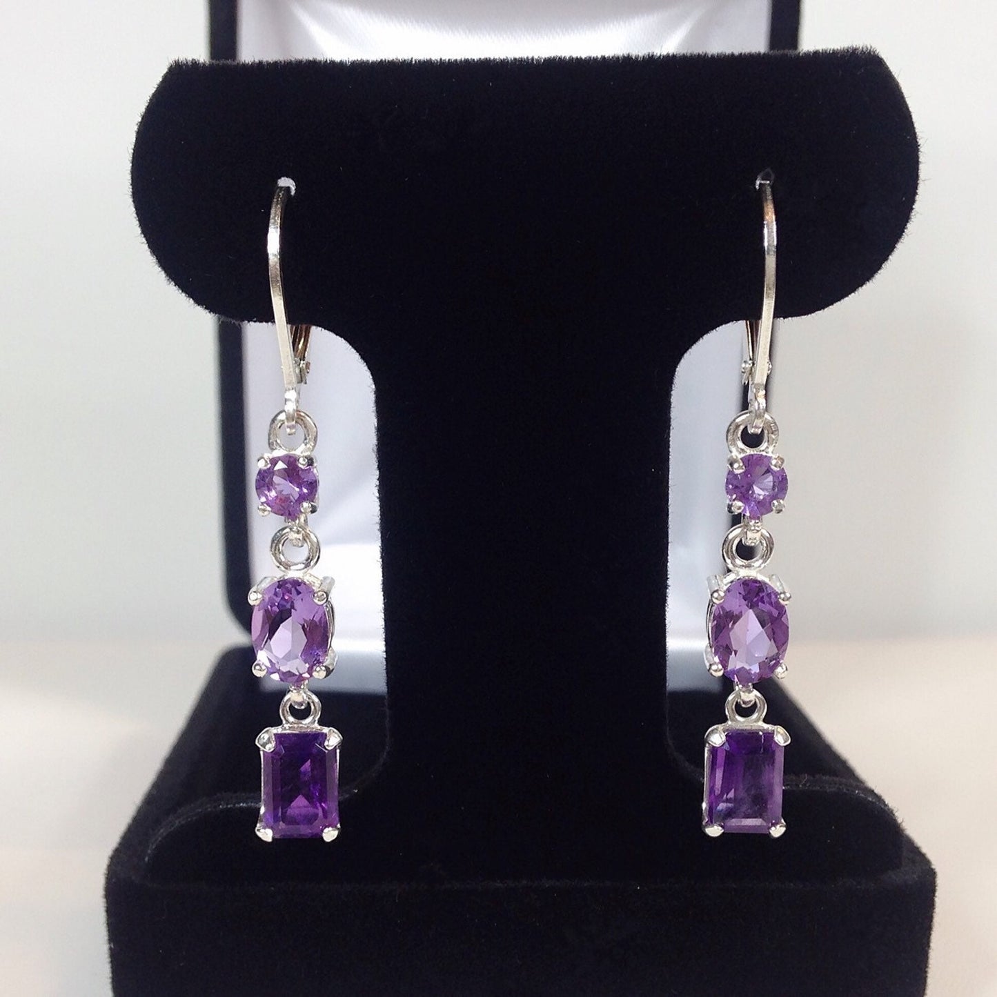 Beautiful Multi Cut Amethyst Earrings in Sterling Silver