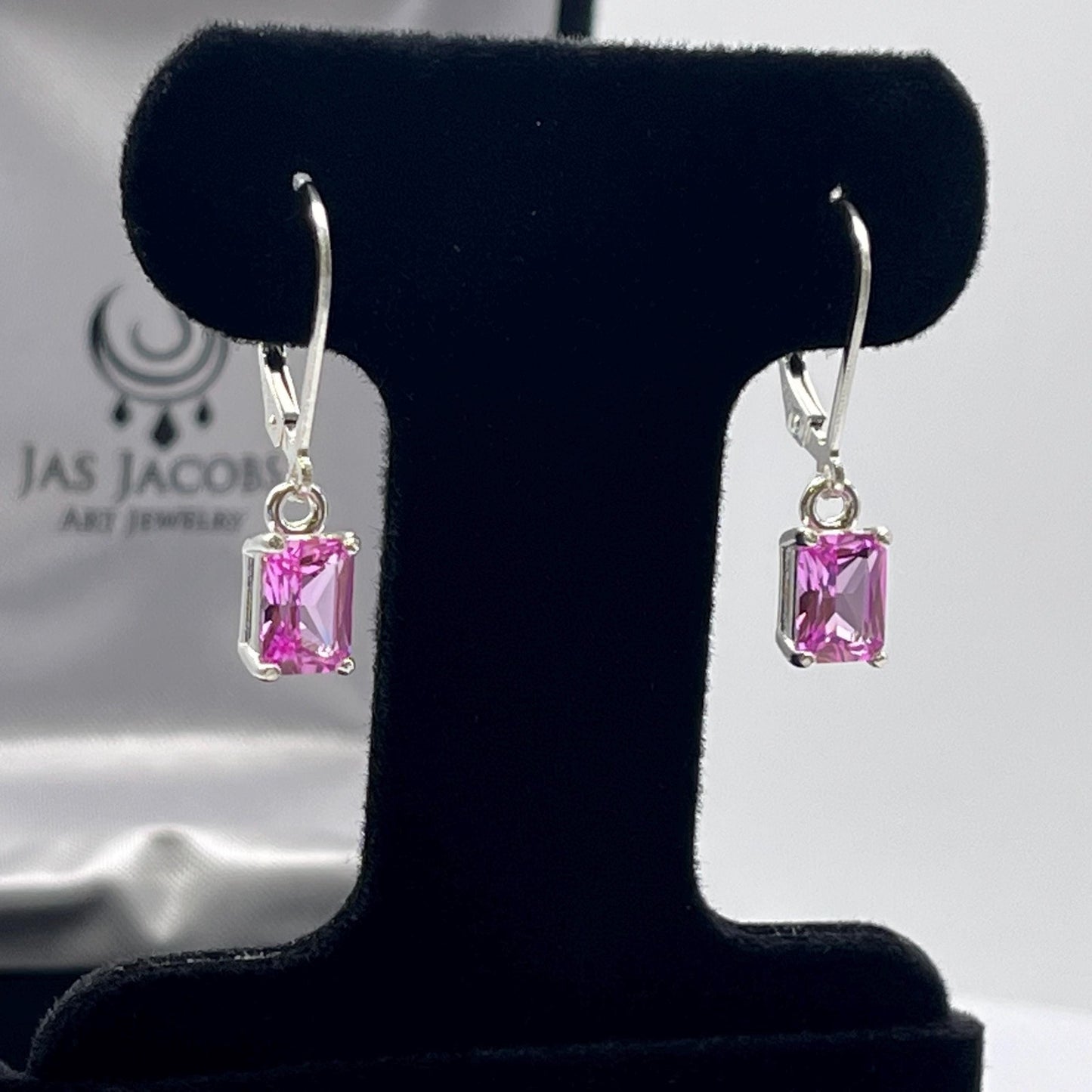 BEAUTIFUL 2ctw Emerald Cut Pink Sapphire Sterling Silver Drop Dangle Earrings Lever Jewelry Trend Jewelry and Gemstones Pink Gemstone Gift