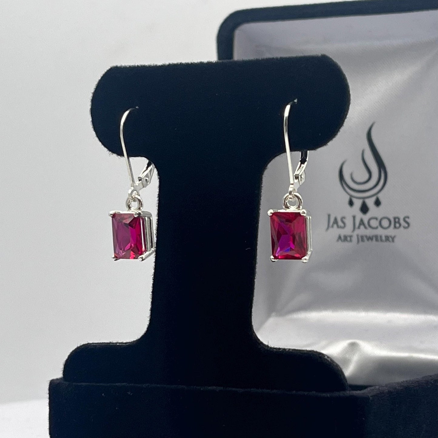 Beautiful 3.5ctw Emerald Cut Ruby Sterling Silver Drop Dangle Earrings Leverback Fine Jewelry Emerald Cut Ruby Earrings Jewelry Trends