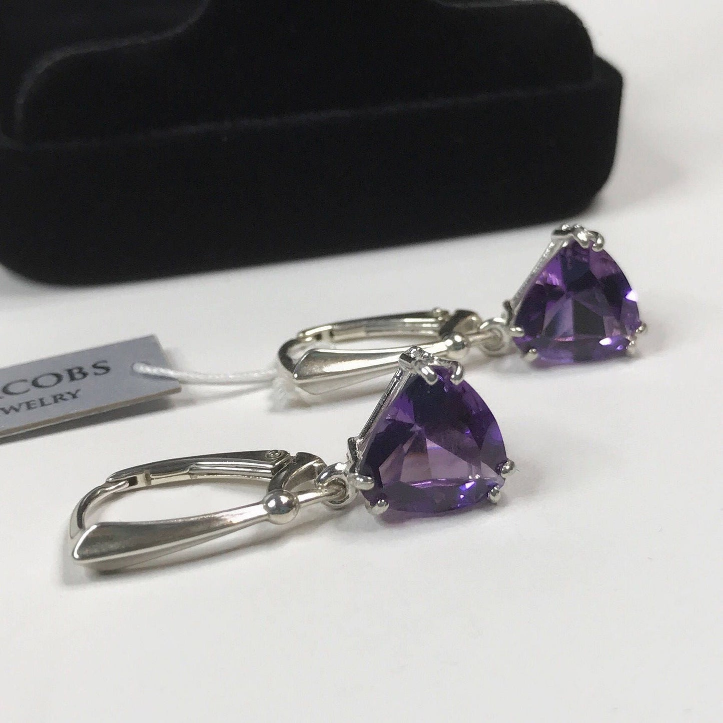 Beautiful 7ctw Trillion Cut Amethyst Earrings in Sterling Silver