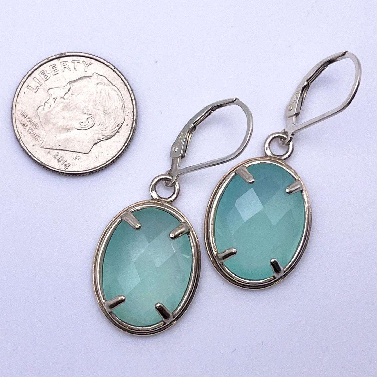 GENUINE 13ctw Aquamarine Chalcedony Earrings Sterling Silver Gemstone Leverback Dangle Trending Jewelry Gifts