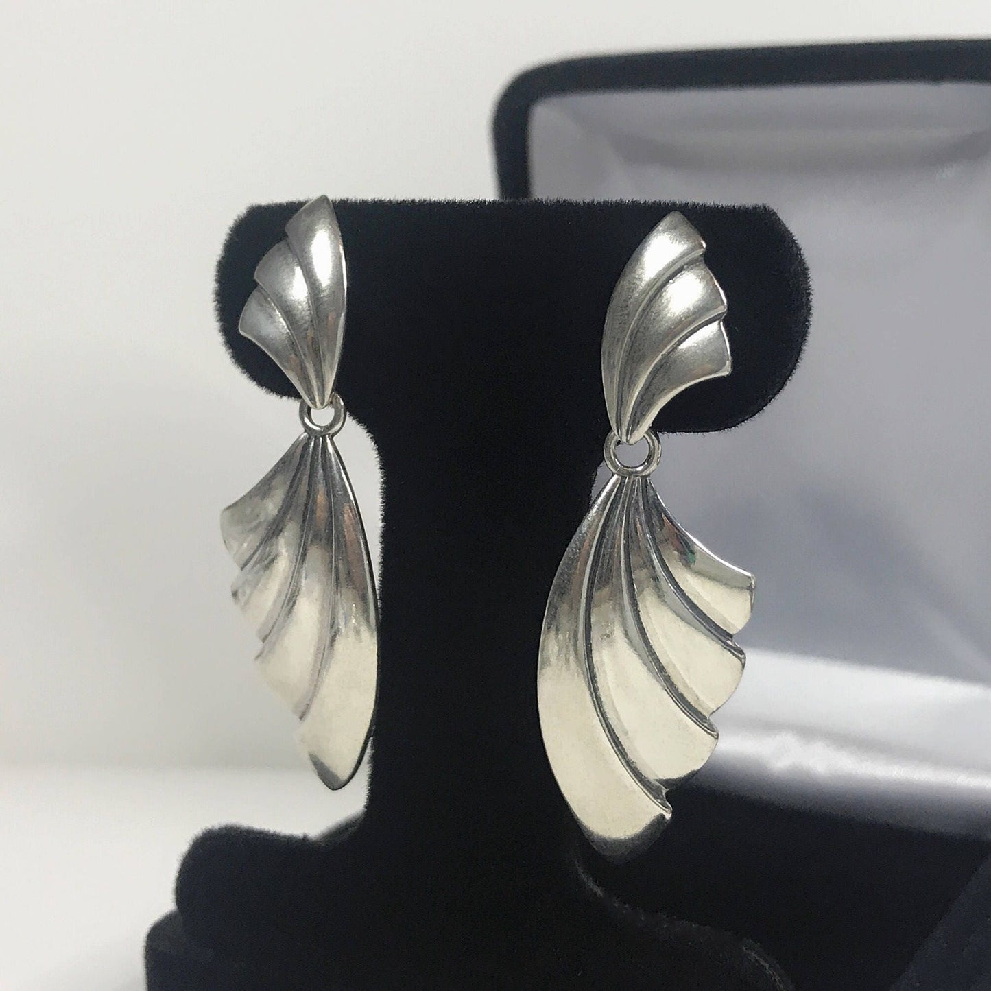 Gorgeous 2" Sterling Silver Fan Earrings Vintage Style Trending Jewelry Gift
