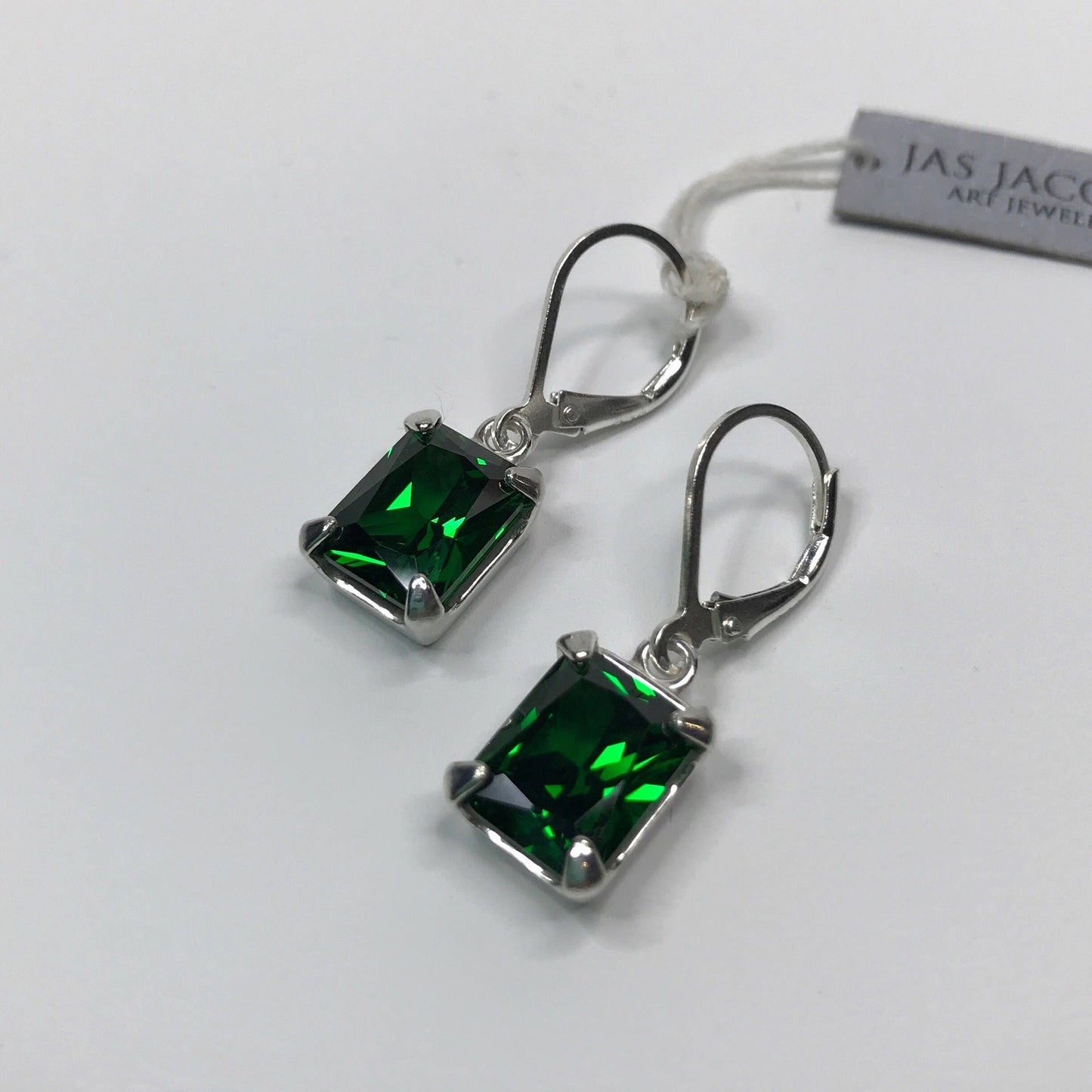Beautiful 8ctw Emerald Cut Emerald Earrings in Sterling Silver