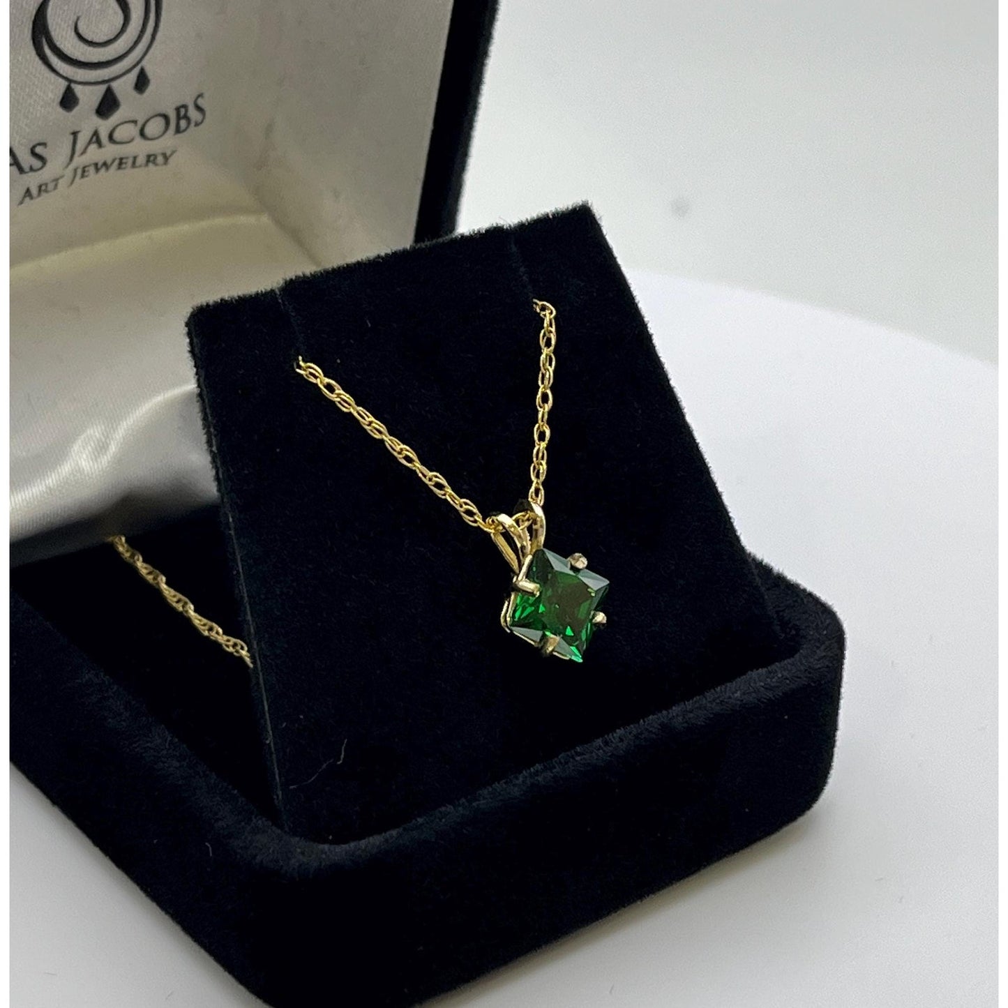 Beautiful 14k Gold 1ct Princess Cut Emerald Necklace Trending Jewelry Gift May Birthstone s Day