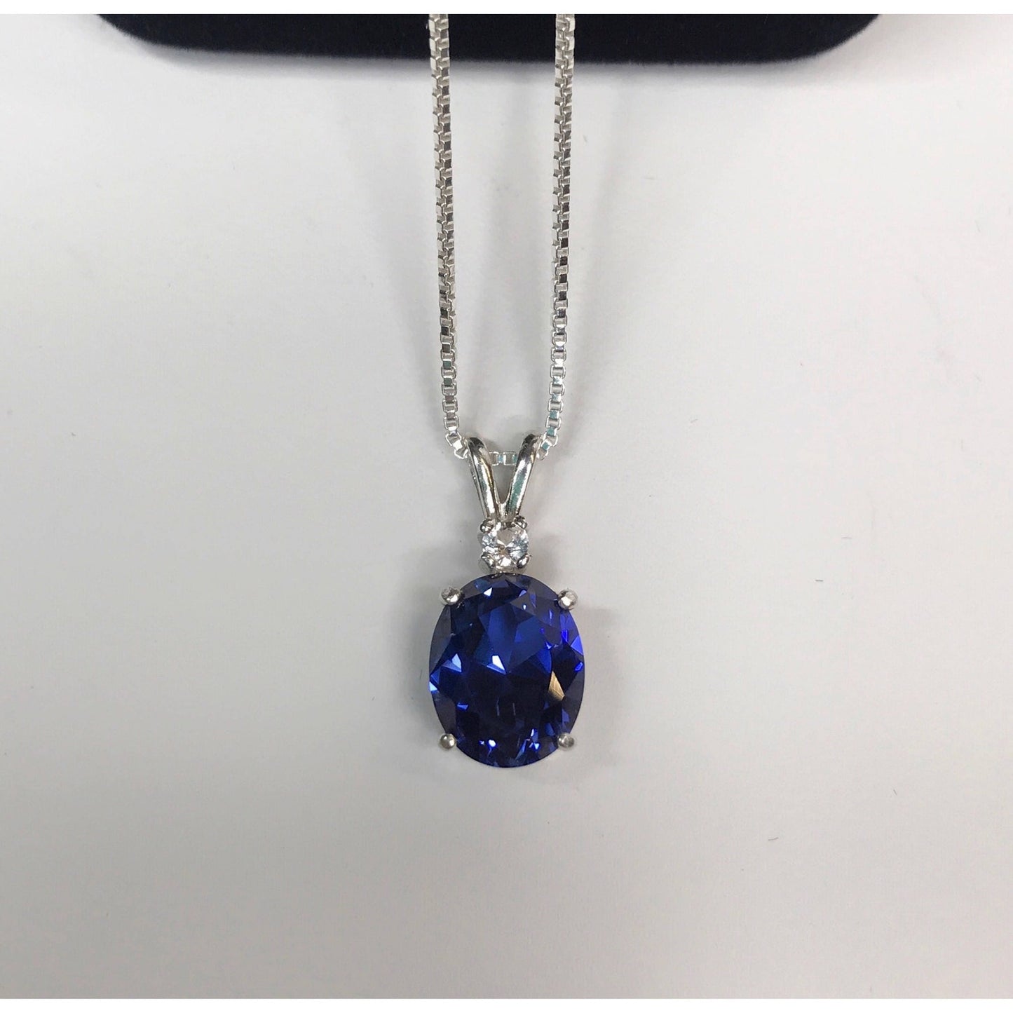 Gorgeous 3ct Blue & White Sapphire Sterling Silver Pendant Necklace Sapphire Septmeber Gift Trending Jewelry 14kt Gold 18"