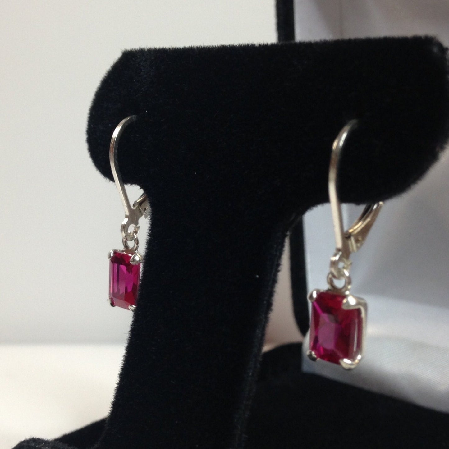 Beautiful 2ctw Emerald Cut Ruby Earrings in Sterling Silver Drop Dangle Earrings