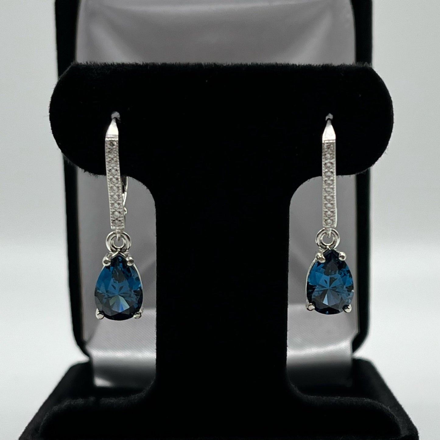 BEAUTIFUL 4.5ctw Pear Cut London Blue Spinel Earrings in Sterling Silver