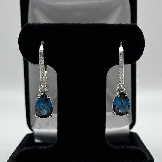 BEAUTIFUL 4.5ctw Pear Cut London Blue Spinel Earrings in Sterling Silver