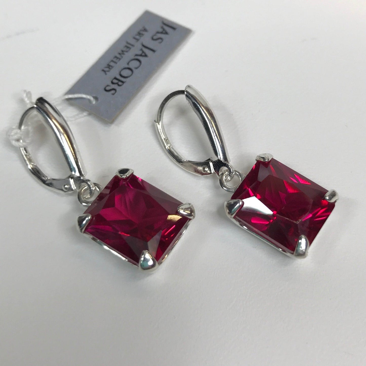 GORGEOUS 14ctw Emerald Cut Ruby Earrings in Sterling Silver