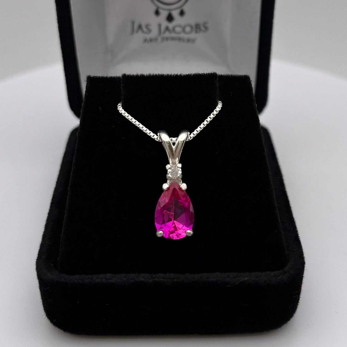 Beautiful 2.5ct Pink Sapphire Necklace White Sapphire Accent Pendant 16” 18” Sterling Silver Bridal Jewelry Gift Teardrop