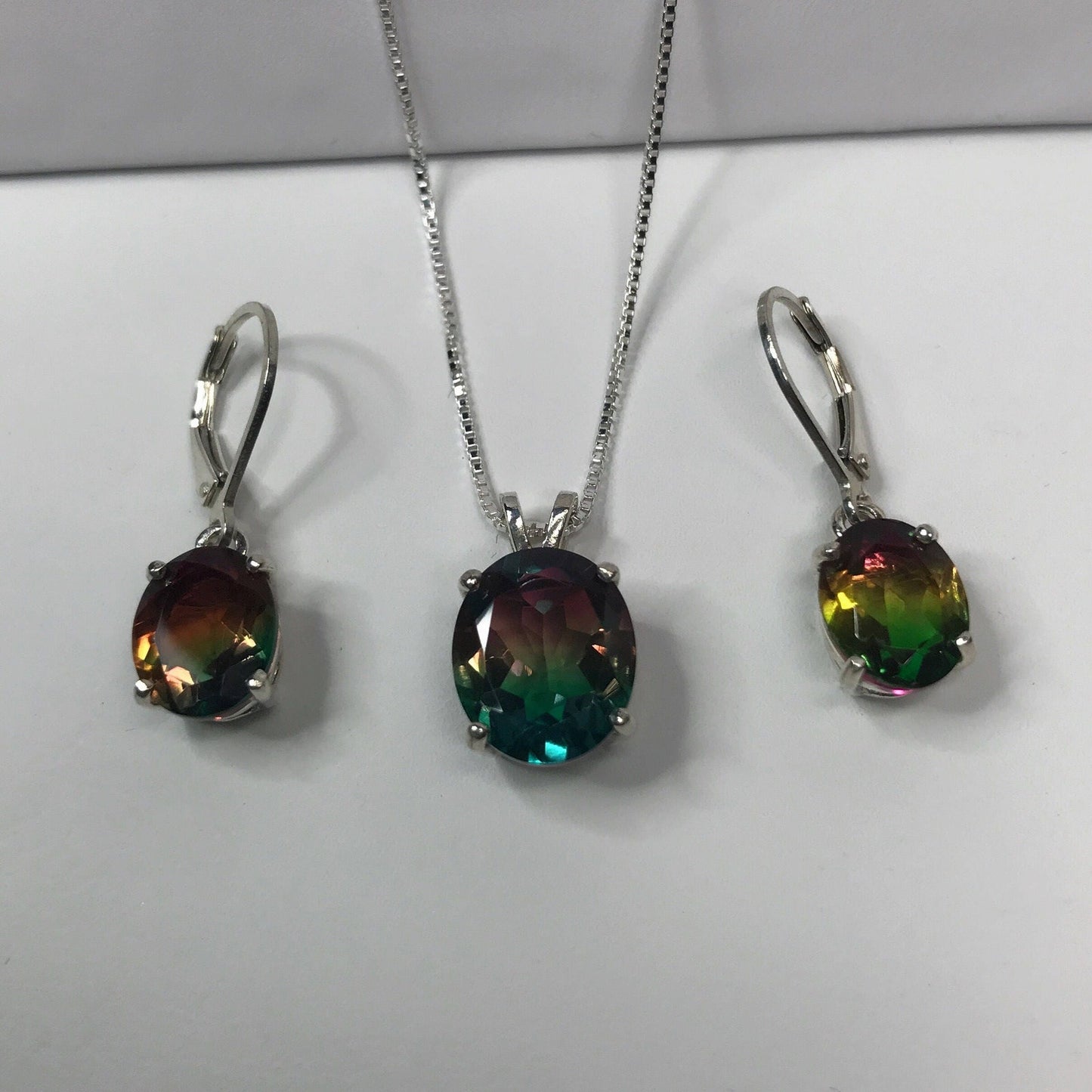 Beautiful Watermelon Tourmaline Quartz Necklace & Earrings Set