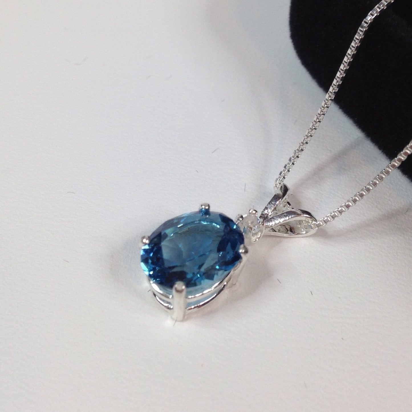 BEAUTIFUL London Blue Topaz & White Sapphire Sterling Silver Pendant Necklace 18" Trending Jewelry Gift December Fianc