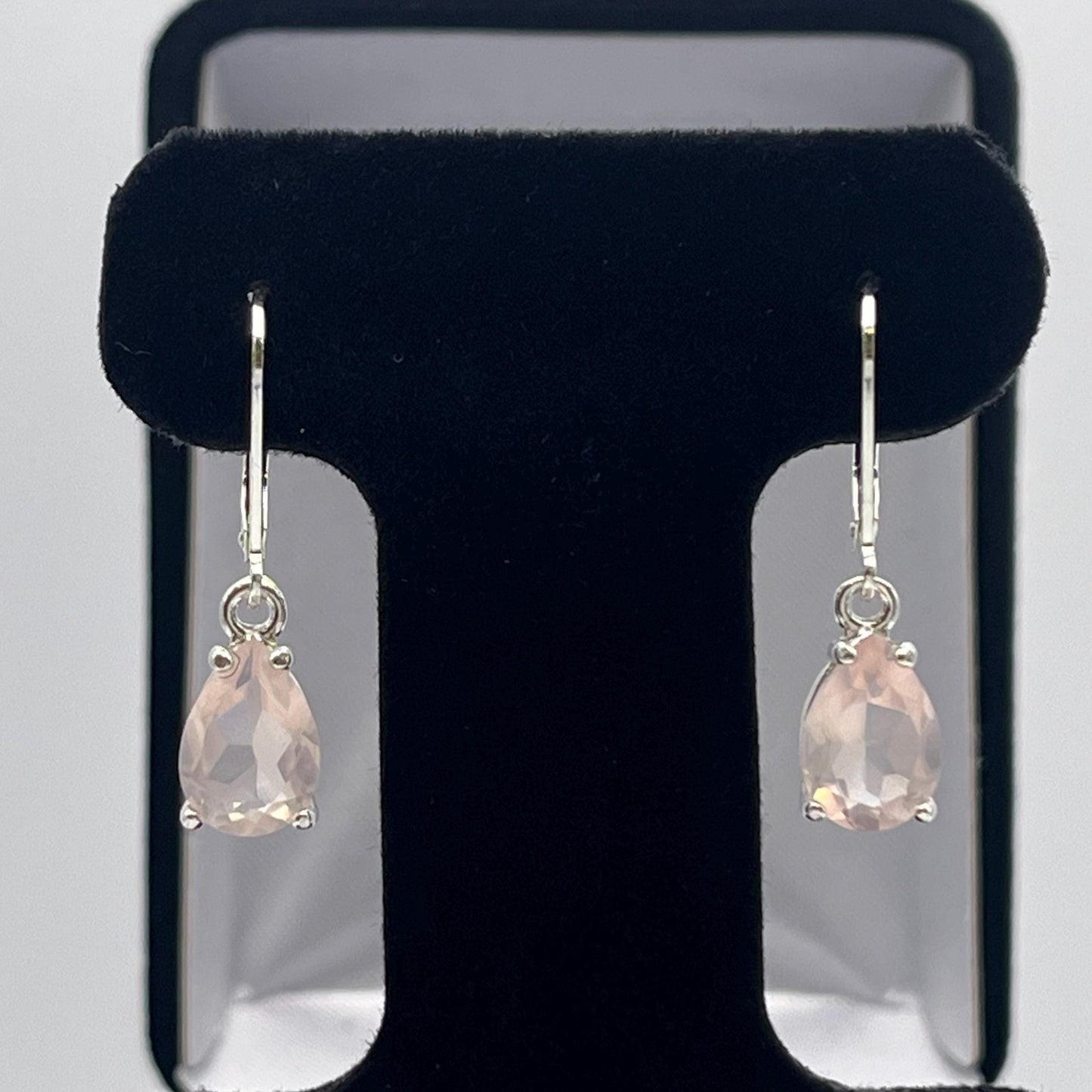 BEAUTIFUL 4ctw Pear Cut Natural Rose Quartz Earrings Sterling Silver Trending Jewelry Gift Pale Pink Gemstone Necklace