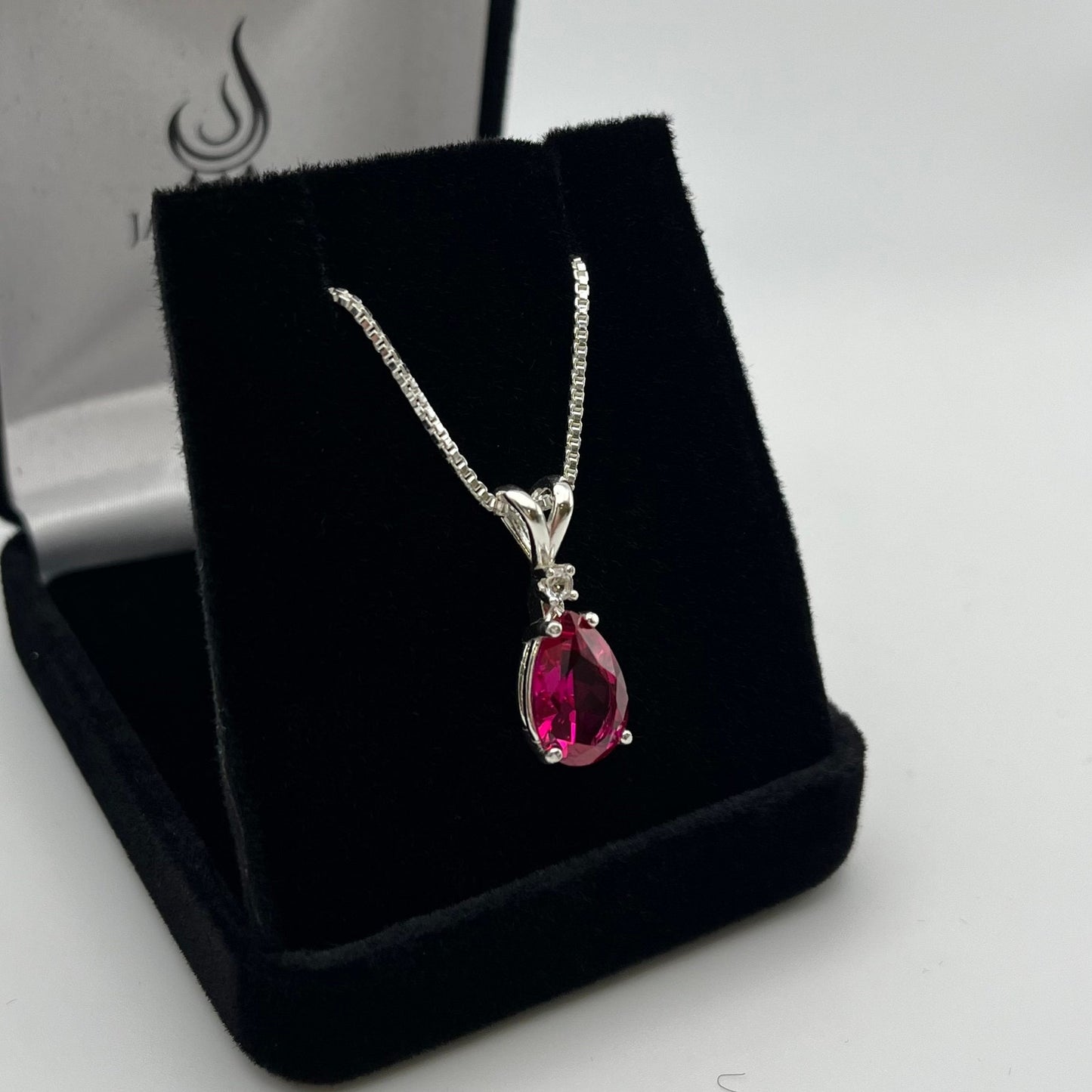 Beautiful 4.5ct Ruby & White Sapphire Sterling Silver Pendant Necklace Pear Cut Ruby Necklace teardrop July Gift ladies jewelry