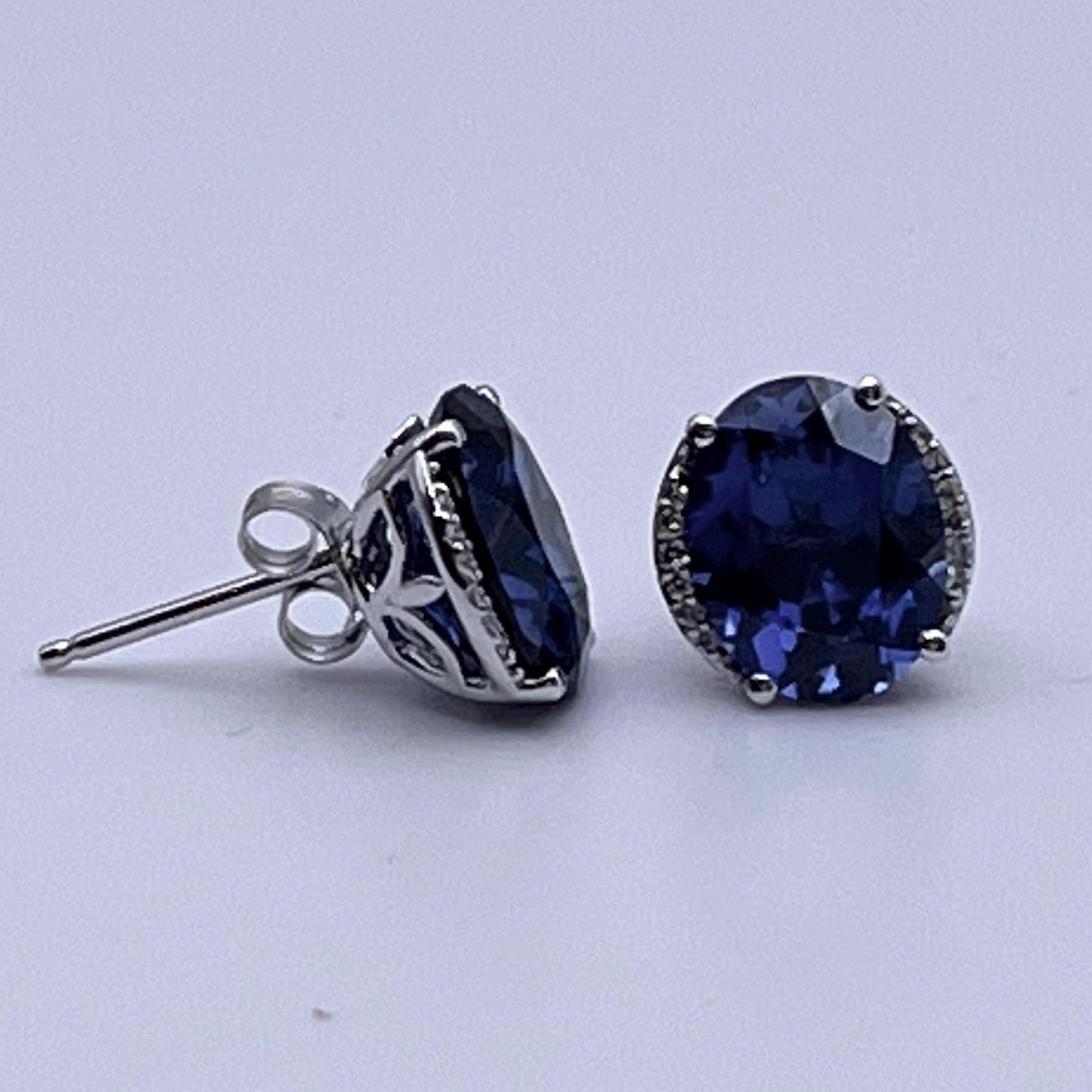 Gorgeous 4ctw Diamond and Sapphire Earrings in 10k White Gold