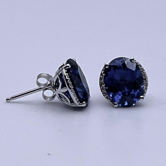 Gorgeous 4ctw Diamond and Sapphire Earrings in 10k White Gold