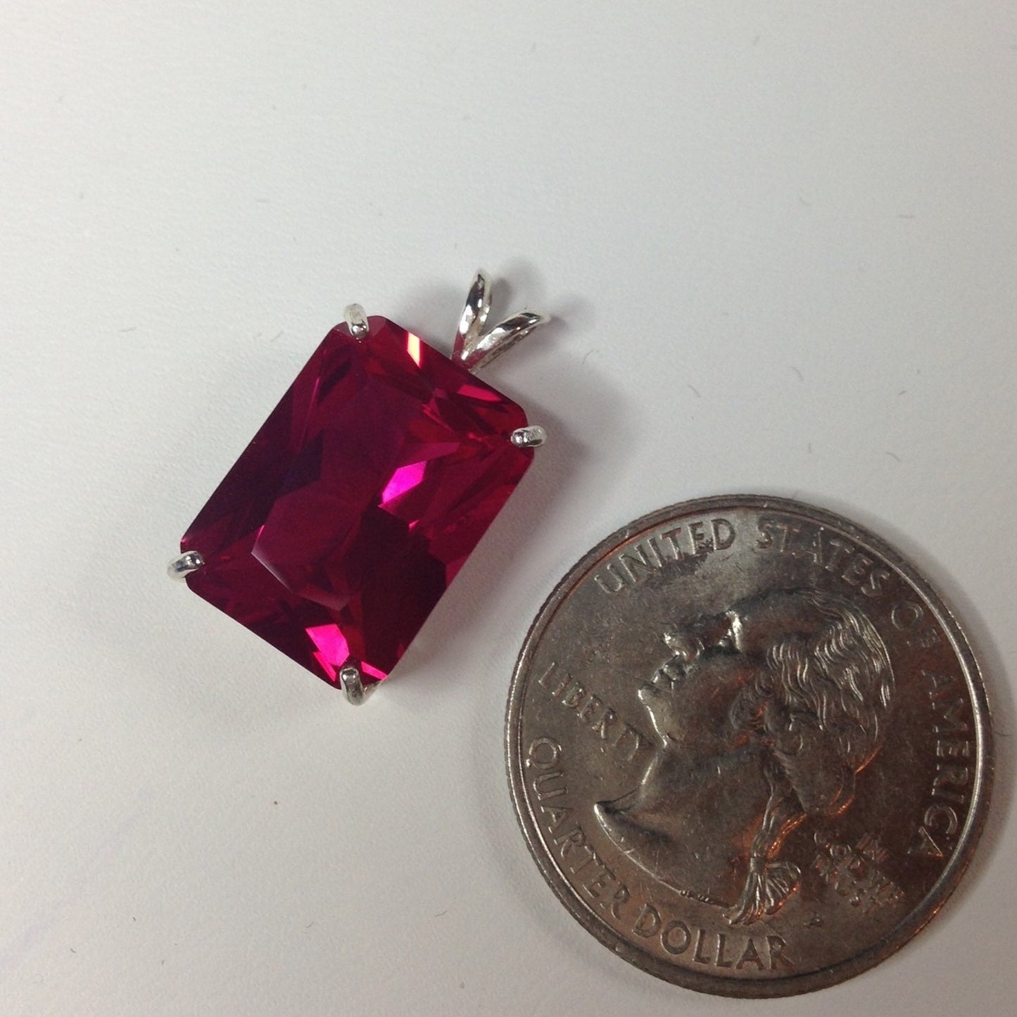 Beautiful 13ct Emerald Cut Ruby Sterling Silver Pendant Necklace Solitaire Jewelry Trends and Trending Gemstones July Gift Lab