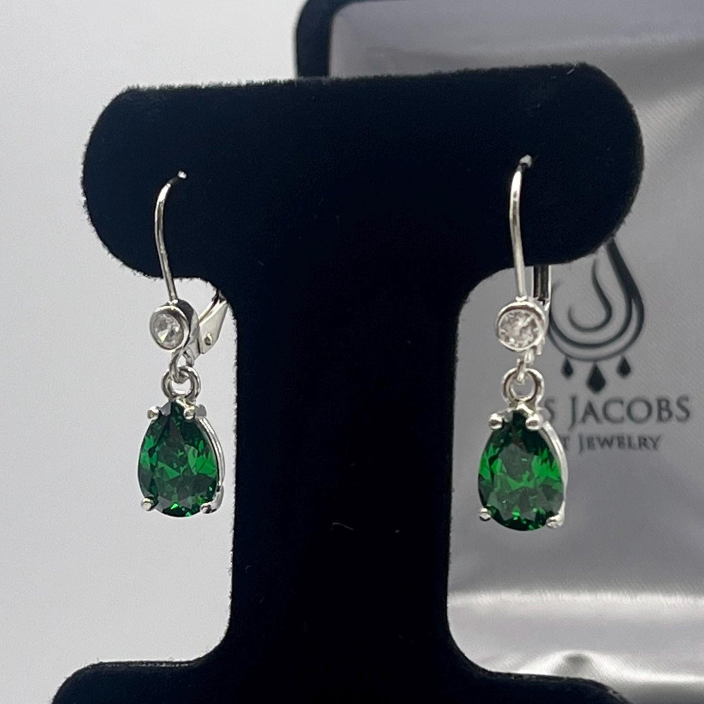 Beautiful 5ctw Pear Cut Emerald Earrings White Sapphire accents Sterling Silver