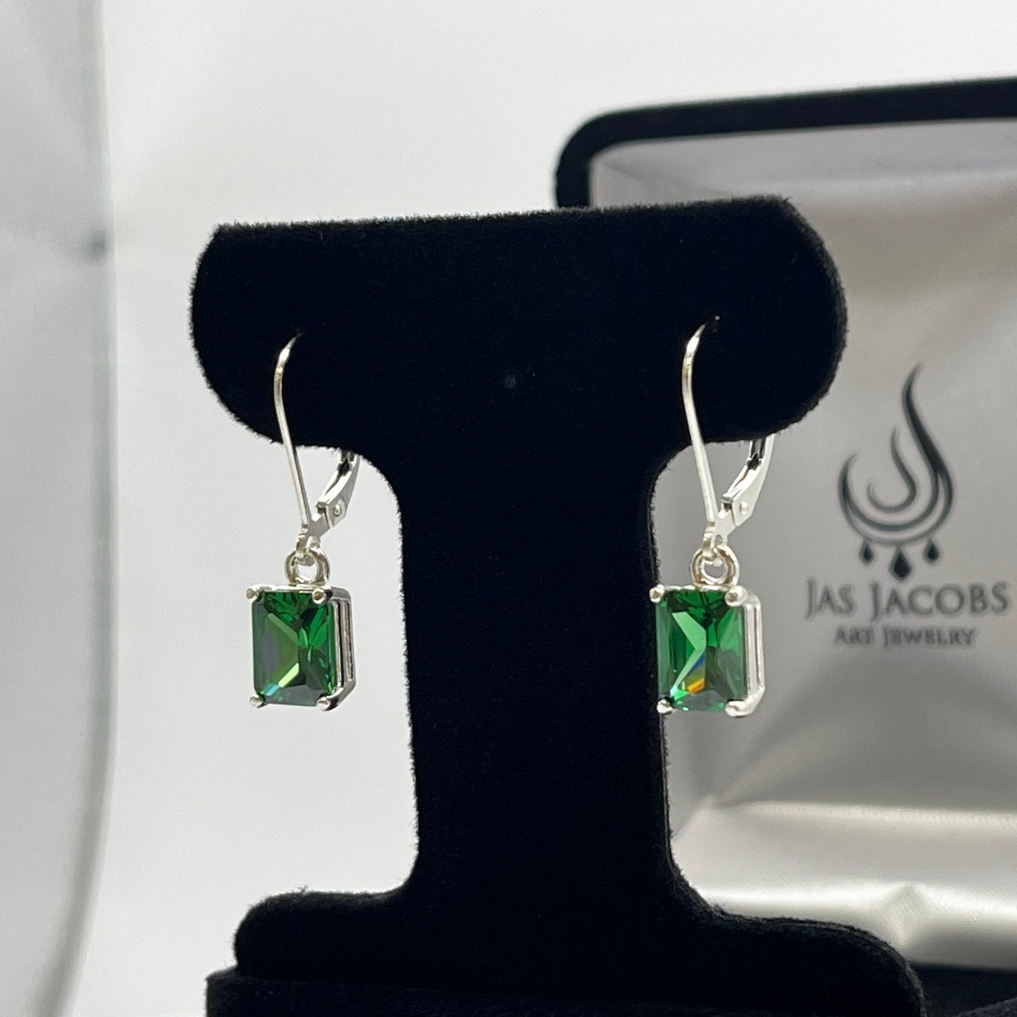 Beautiful 3ctw Emerald Cut Emerald Earrings Leverback Sterling Silver dangle earrings trending jewelry gifts May Birthstone
