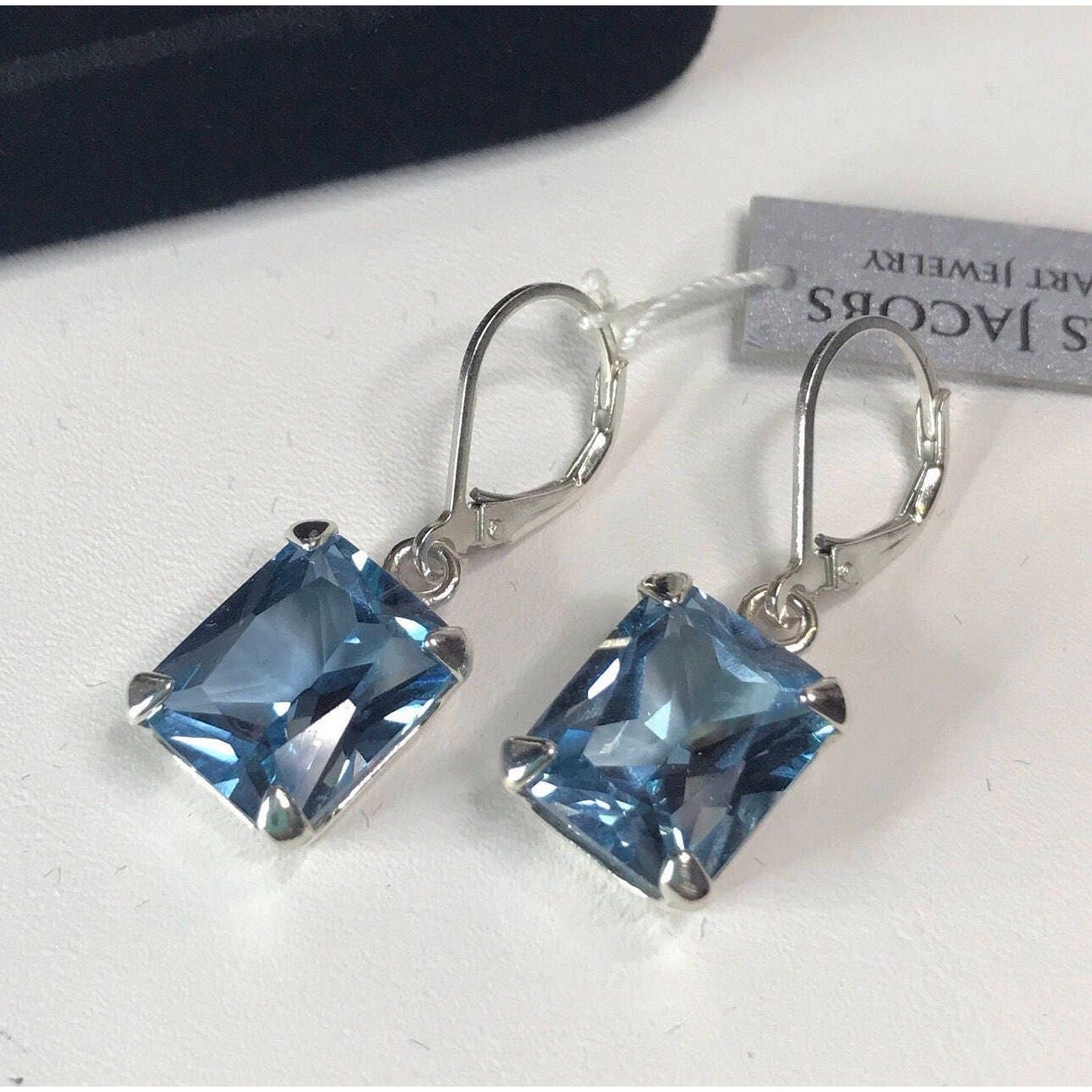 BEAUTIFUL 12ctw Emerald Cut Blue Spinel Earrings in Sterling Silver