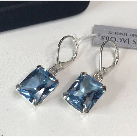 BEAUTIFUL 12ctw Emerald Cut Blue Spinel Earrings in Sterling Silver