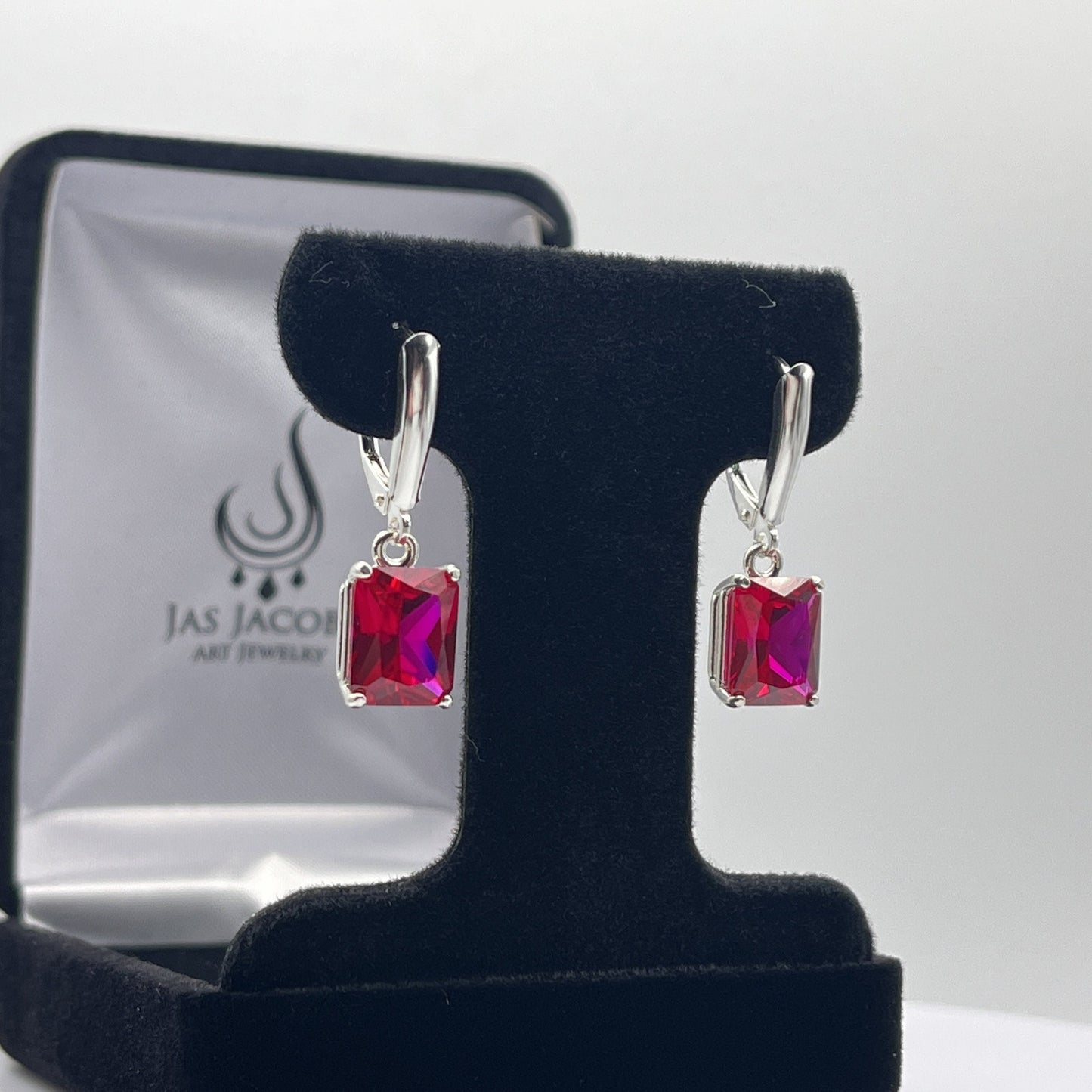 GORGEOUS 8ctw Emerald Cut Ruby Earrings July Birthstone