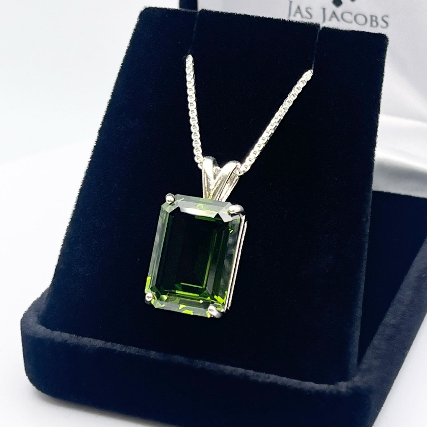 BEAUTIFUL 18.5ct Emerald Cut Peridot Necklace in Sterling Silver Pendant Jewelry Gift Holiday August Birthstone Large Peridot Necklace Lab