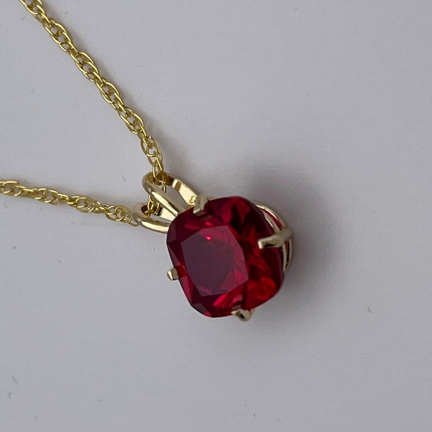 Beautiful 14k Gold 5ct Cushion Cut Ruby Pendant Necklace Fine Jewelry Gift Cushion Square Ruby Necklace Lab July Birthstone